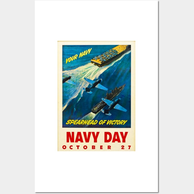 Navy Day Vintage War Ship Plane Aircraft Carrier Wall Art by TravelTime